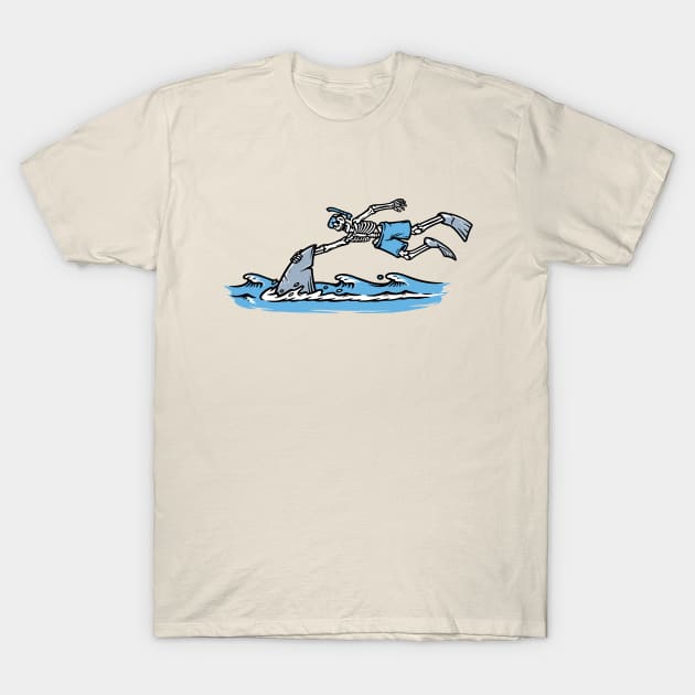 skull swimming with sharks in the sea T-Shirt by gunaone design